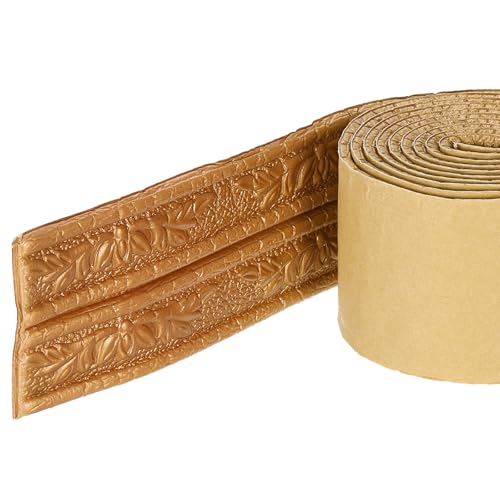QUARKZMAN 2 Piezas de Molduras de Espuma Autoadhesivas, Borde de Papel Pintado Flexible de 3 Pulgadas x 7.54 pies Líneas de Borde de Pared 3D de Espuma para Decoración del Hogar, Cobre