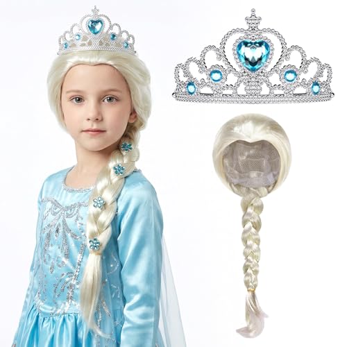 JSTHHTT Princesse Perruque Pour Enfant Fille Princesse Dress Up Accessoires Deguisement Fille, Filles Couronne, Cosplay Carnaval Halloween Jeu De Rôle