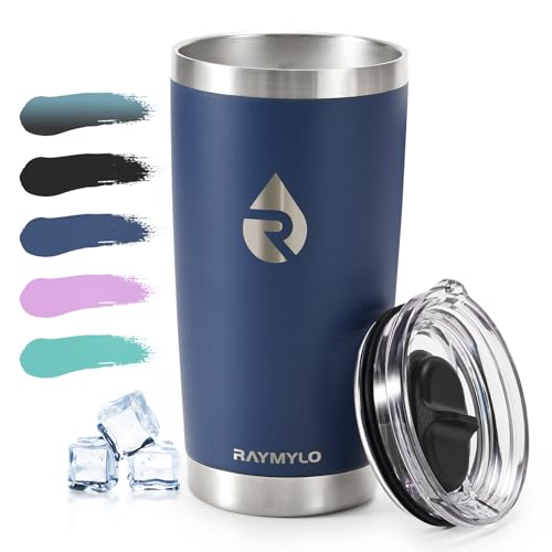 RAYMYLO 20 oz Coffee Tumbler - Insulated Stainless Steel Travel Mug for Hot/Cold, Spill Proof with BPA-Free Detachable Lid, Coffee Cup Fits Most Car holder, Includes Chic Stickers, Navy Blue