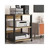 Mobiles HiFi Rack AV Ständer mit Rädern Verstellbarer Audio Tower 3 Etagen Holz Stereo Rack Audiovisuelles Regal für Plattenspieler & Fernseher (Braun)