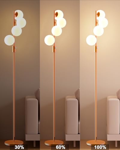 Image of Lightdot 64IN Dimmable Globe Floor Lamp, Modern Orange Standing Lamps with 4PCS Warm White Bulbs Included,Mid Century Floor Lamp with 5Lbs Heavy Base for Living Room /Bedroom /Sofa Beside /Corner Decor