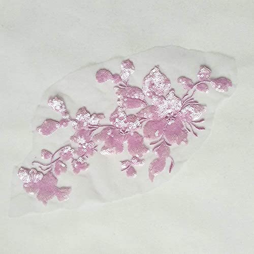 1Pcs Sequins Embroidery Lace Patch Flowers Applique Wedding Dresses Diy Clothing Catwalk, Stage Performance Clothing Decoration Decal. (Lilac Colour) #TOP2