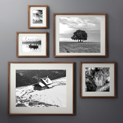 Image of 16 x 20 Picture Frame Set of 3, USA-Sourced Natural Walnut Wood Photo Collage Frame with HD Tempered Glass, Modern Simple 16x20 Wooden Frame Matted to 11x14, Vertical & Horizontal Wall Hanging Display