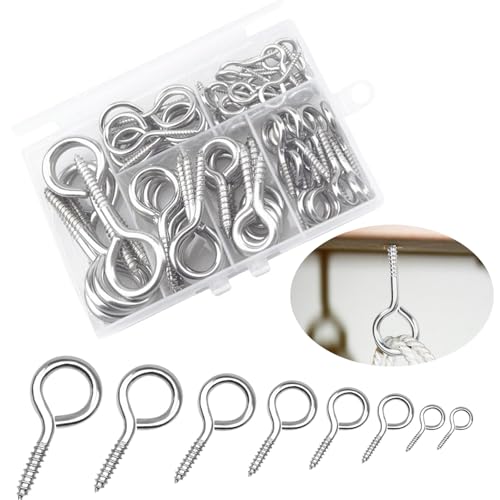 160Pcs Screw in Hooks Eye Bolts Nickel Plated Metal Ceiling Hooks Heavy Duty Screw Eye Hooks Eyelet Screws Vine Eyes Hooks for Hanging DIY Craft, 8 Sizes