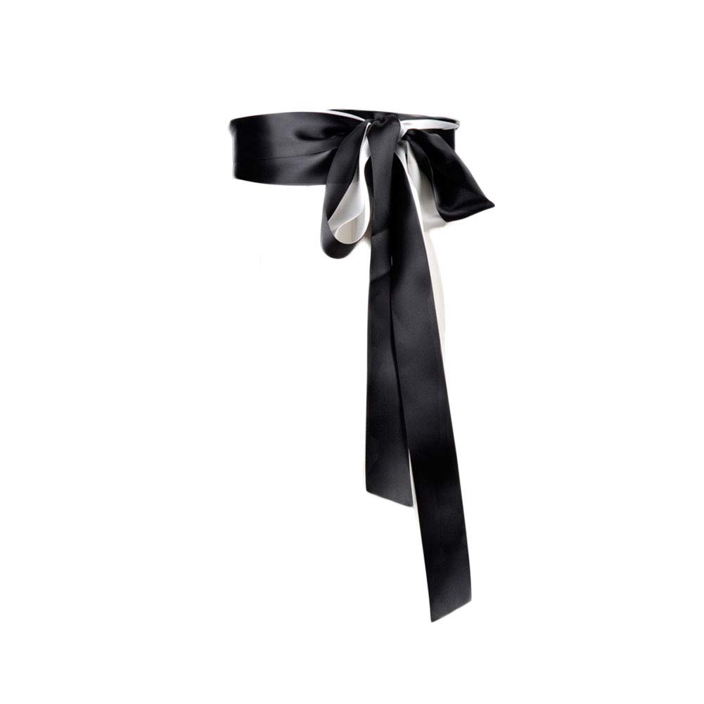 Long Bridal Sash Belt with Satin Ribbon for Wedding Dress Sash Silk Belt JW63 (2 Pcs White-Black)