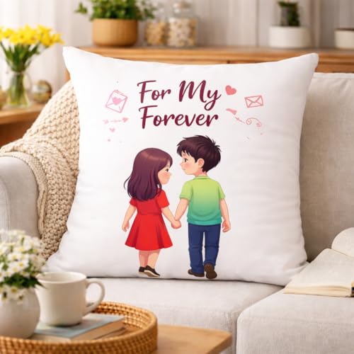 Image of Premium Happy Birthday Couple Cushion 16x16 Inch with Filler | Romantic Gift for Wife, Husband, Girlfriend & Boyfriend | Cute Love Design Birthday Pillow for Anniversary & Special Occasions