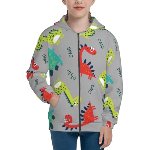 Cute Dinosaur Kids Pullover Hoodies Boys Zip Up Sweatshirts Girls Athletic Clothes with Pocket3