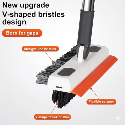 Image of 3-in-1 Bathroom Cleaning Brush with Wiper - 180 Rotating V-Shaped Brush