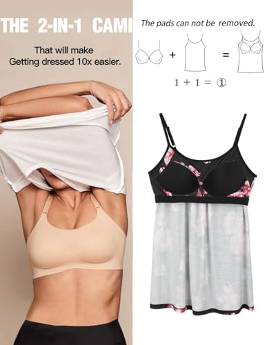 Image of Camisoles for Women with Built in Bra Adjustable Strap Tank Tops Cami Sleeveless Summer Tops for Workout Sleeping Traveling