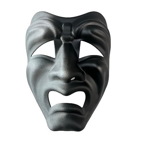 KBW Full Face Comedy Tragedy Jester Mask Phantom of The Opera Masquerade Venetian Mardi Gras Mask - Custom Black & White (Tragedy)