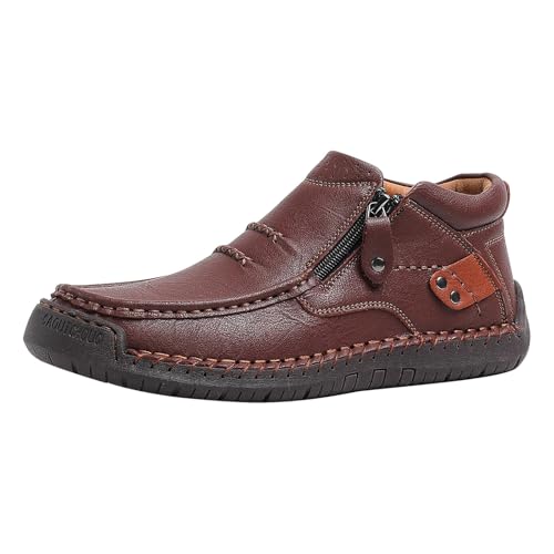 Zapatos de piel para hombre, hechos a mano, planos, mocasines, antideslizantes, zapatos con altura, transpirables, clásicos, de negocios, zapatos de conducir con cremallera, extraanchos, zapatos