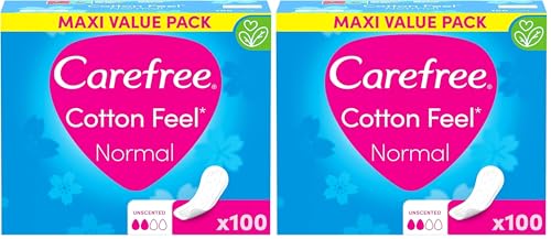 Carefree Slipeinlagen Cotton Feel Normal ohne Duft (100 Stück), 100% atmungsaktiv, verleihen ein Gefühl von Komfort, Trockenheit und Frische, Größe Normal, Vorratspack (Packung mit 2)