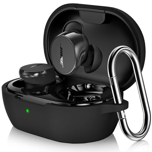 Compatible with Bose New QuietComfort Earbuds Case Cover, Soft Silicone Shockproof Protective Skin Case for Bose New QuietComfort Earbuds 2024 with Carabiner, Front LED Visible (Black)