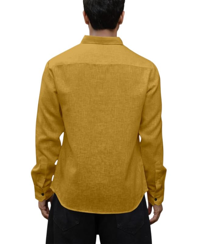 Image of Men's Solid Linen Cotton Shirt Casual Plain Full Sleeve Summer-Regular Fit Men Stylish Shirt DARK-LINEN-01