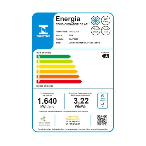 Ar-Condicionado Janela 7500 BTUs EOS Só Frio EAJ7500F 220V