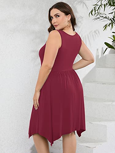 Image of AusLook Plus Size Summer Tank Dress for Women Casual Sleeveless Crewneck Pleated Babydoll Swing Sundresses with Pockets 1X-5X