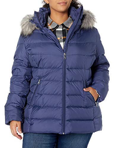 Calvin Klein Women's Plus Sized Zip Front Down Coat, TBU, 1X