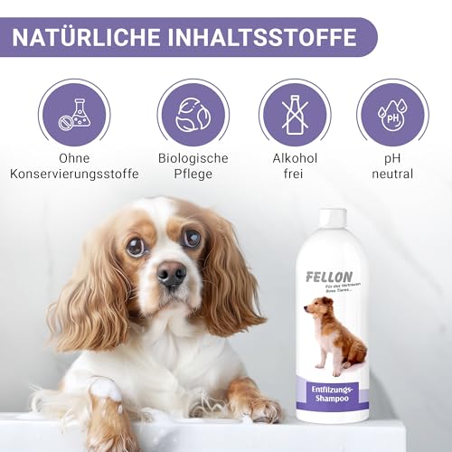 Fellon Entfilzungsshampoo für Hunde – Sanfte, pH-neutrale Pflege für leichtes Entfilzen – Biologisch – Für alle Rassen, Langhaar & Kurzhaar – Verhindert Verfilzungen & Juckreiz – 1 Liter