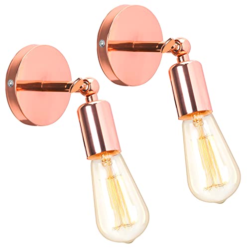iDEGU 2 Pezzi Lampada da Parete Vintage Industriale Lampada a Muro in Metallo Applique da Parete Orientabile 180° E27 Illuminazione da Parete Interni per Camera da Letto Corridoio Soggiorno (Oro Rosa)