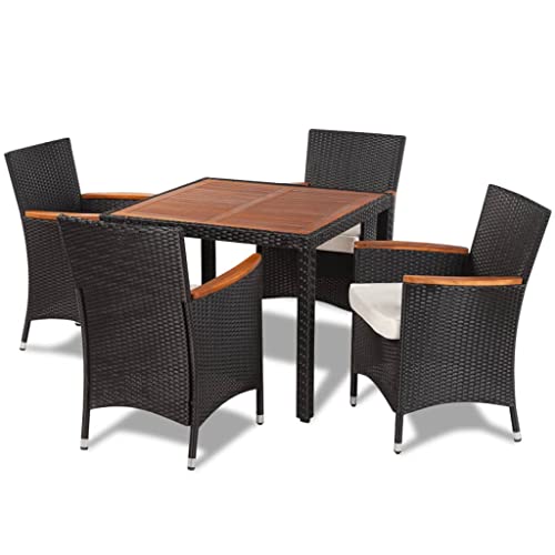 vidaXL Mobilier de Jardin 9pcs Dessus Bois Noir Résine Tressée Salon de Jardin