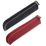 2 StückFedermäppchen Leder, Schmales Schlampermäppchen Tragbar Mäppchen Klein mit Reißverschluss Vintage Design Stifteetui für Damen und Herren Zuhause Büro Reisen Outdoor (Schwarz, Weinrot)