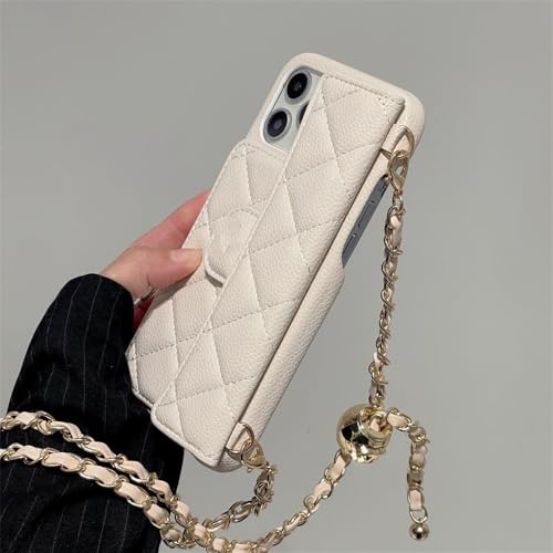 Étui lanière pour iPhone 15 et 14 Pro Max sac de carte en cuir beige mat