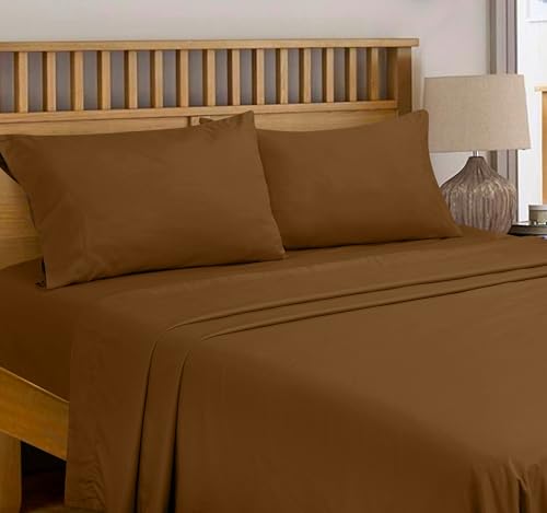 Image of Royale Linens 300 Thread Count 100% Long Staple Combed Cotton Flat Sheet - Super Soft - Top Sheets - King Flat Sheet Sold Separately - Breathable, Cool & Crisp Percale Sheets Only (King, Chocolate)