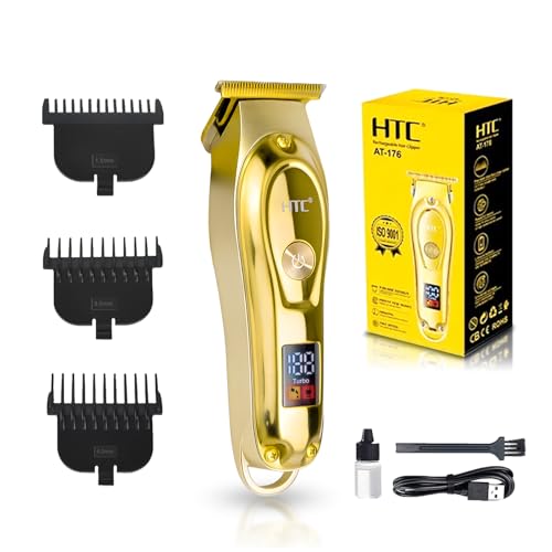 Image of HTC Hair Clippers - Professional Cordless Rechargeable Hair Trimmer with Precision, Adjustable Speeds, and LED Display