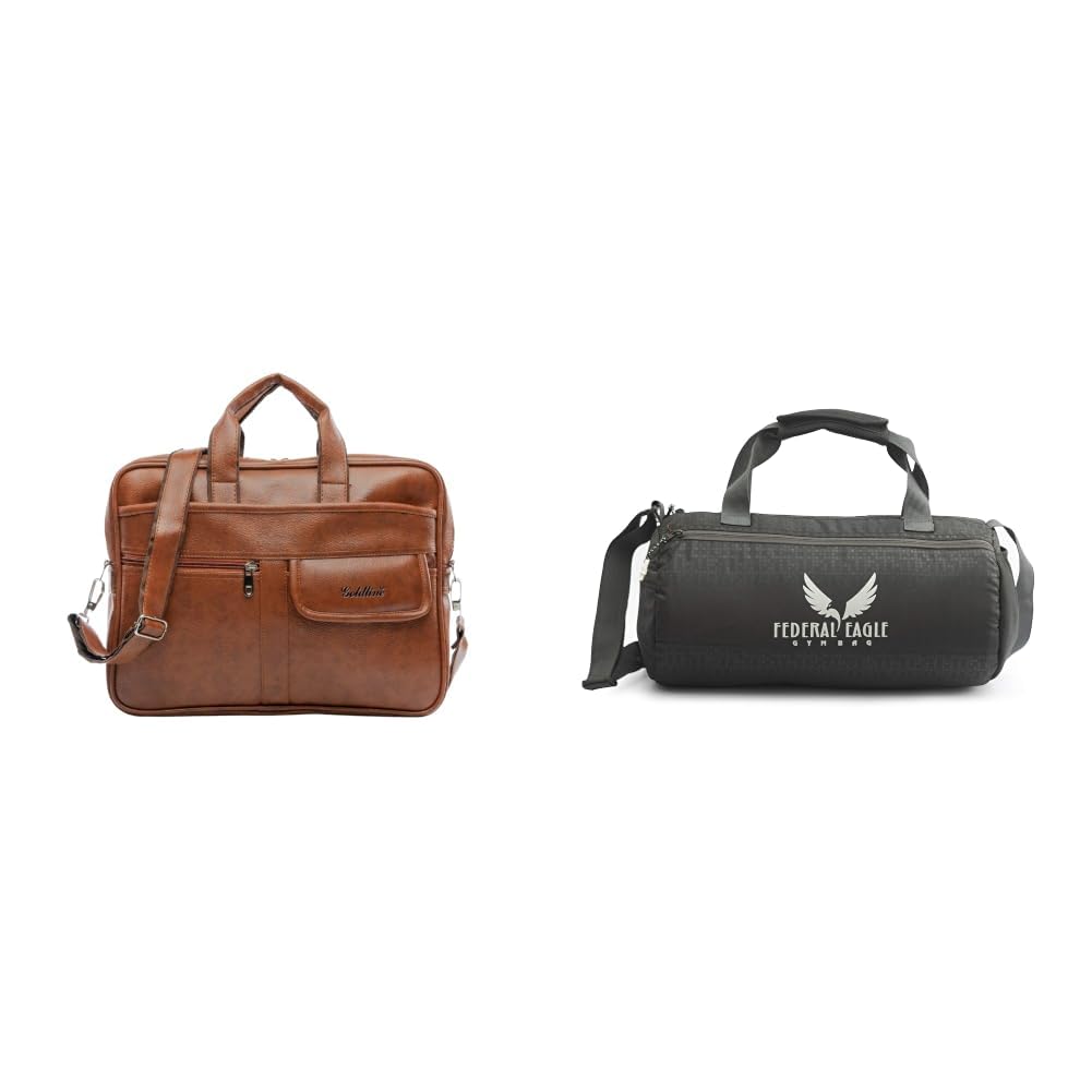15L Laptop Bag | Messenger Bag | Marketing Bag/Executive Bag | Side Leather Bag | + Sports Duffle/Travel Bag Classic Polyester Round-Shaped Large Capacity 20L Gym Bag with Built-in-image-7