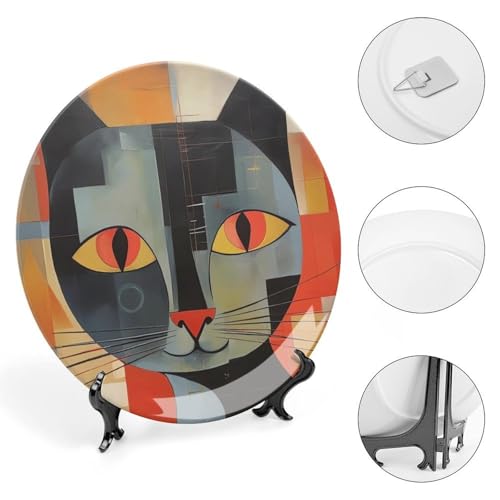 Plato decorativo de cerámica blanco con gato ojos rojos miniatura 4