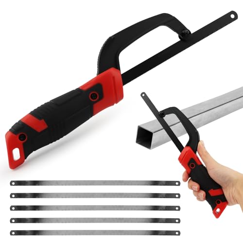 Mini Hacksaw with Extra 5 Replacement 10 Inch Blades Compact Hand Hack Saw Tool for Wood Metal Plastics Precision Cutting Small Handsaw Cutter Cuts In Tight Hard-Reach Spaces