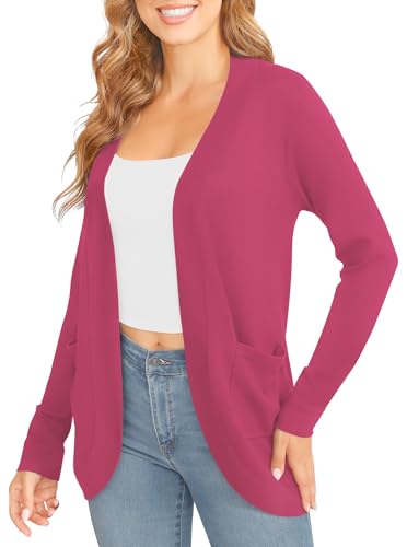 Image of EXCHIC Women's Long Sleeve Lightweight Knit Sweater Cardigan Curved Hem Open Front Cardigans with Pockets