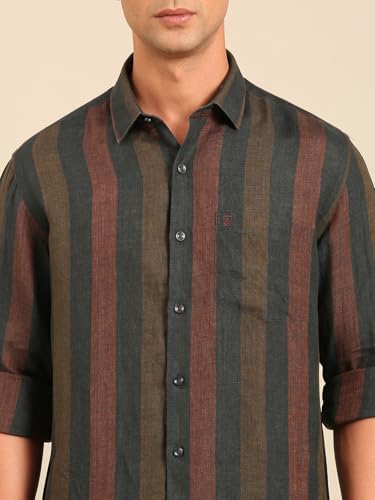 Image of Linen Club Men's Full Sleeve Checked Regular fit Pure Linen Casual Shirt