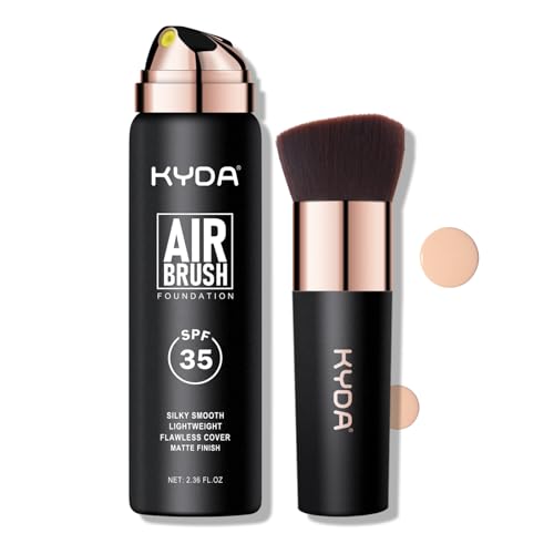 KYDA AirBrush Foundation Spray with SPF 35, Silky Foundation Mist Makeup, Flawless Coverage for Smooth Creamy Nude Finish, Breathable Blendable Lasting Formula-#125 Nude Beige