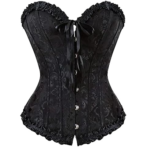 HNGHOU Women's Plus Size Corset Bustier Lace Up Overbust Bustier Lingerie Bodyshaper Tops Black,Small Cover