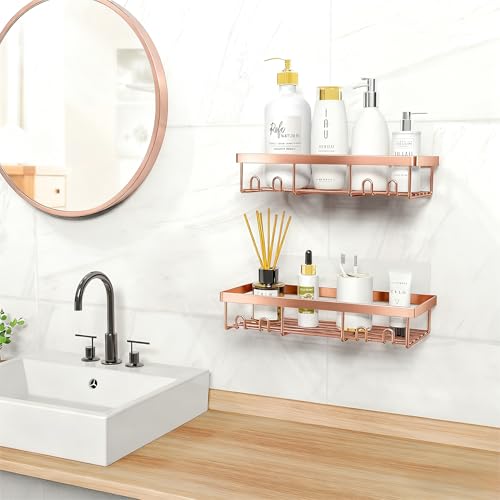 Image of Moforoco Shower Caddy Shelf Organizer Rack, Self Adhesive Black Bathroom Shelves Basket, Home Farmhouse Wall Inside Organization and Storage Decor Rv Accessories, First Camper Apartment Essentials