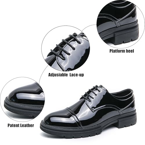 Men's Patent Leather Platform Cap Toe Formal Oxfords Classic Round Toe Non Slip Lug Sole Lace-Up Comfortable Dress Derby Tuxedo Shoes for Business Wedding Party2