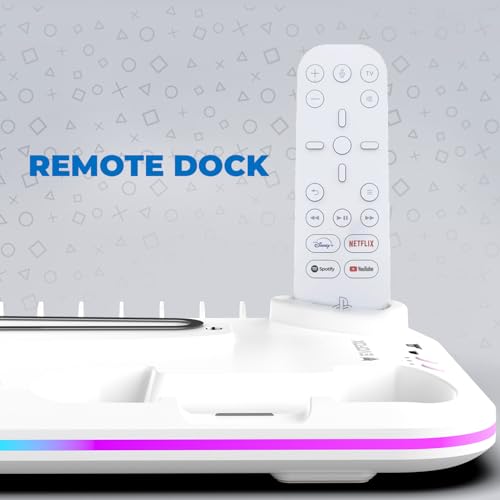 Image of EvoFox Frostdock 5 PS5 Cooling Dock with Dual Controller Charging Station, 3 Speed Fan up to 3900 RPM, 14 Disc Storage, 19 Mode RGB Lighting, USB Port, Vertical Stand for PS5 Digital Disc Slim & Pro