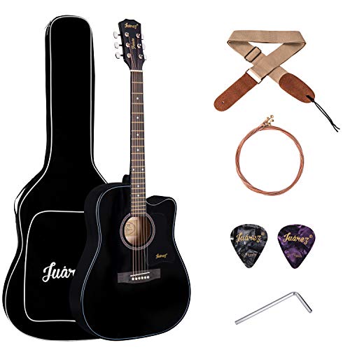 Image of JUAREZ Fiesta cm 104.14 cm (41 Inch) Acoustic Guitar Cutaway with Dual Action Truss Rod, JRZ41C /BK 21 Frets Rosewood Fretboard & Bridge, Bag, Strap, 2 Picks, Allen Key, Extra String Set, Black