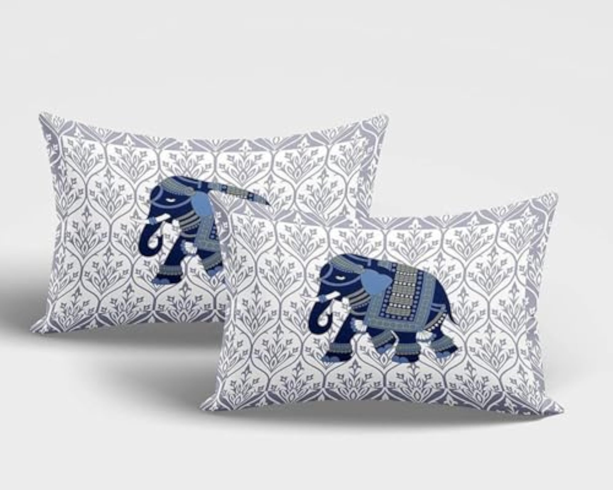 Jaipuri Printed 100% Pure Cotton 160 TC Bed Sheet Set for Double Bed King, Elephant Pattern