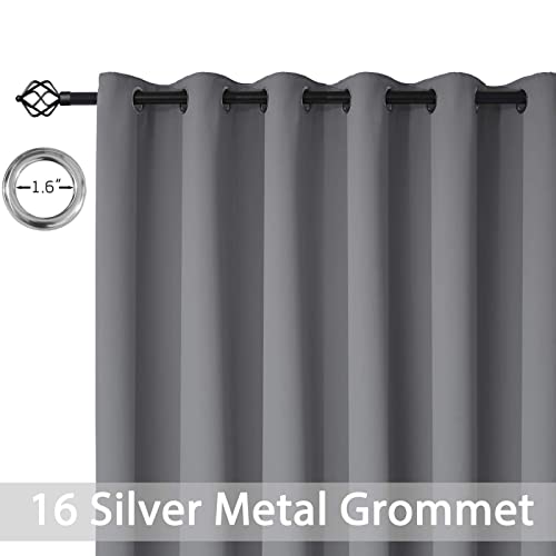 Yakamok Blackout Sliding Door Curtain, Grommet Top Thermal Insulated Extra Wide Room Divider Thermal Insulated Curtain Drapes for French Door/Living Room, Grey, W100 x L108, 1 Panel