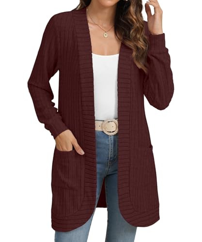 Image of YSYOKOW Cardigan Sweaters for Women Long Sleeve Open Front with Pockets | Long Cardigans for Women Lightweight Soft Casual Dressy Loose Fit Cardigan Sweater with Pockets for Work and Office