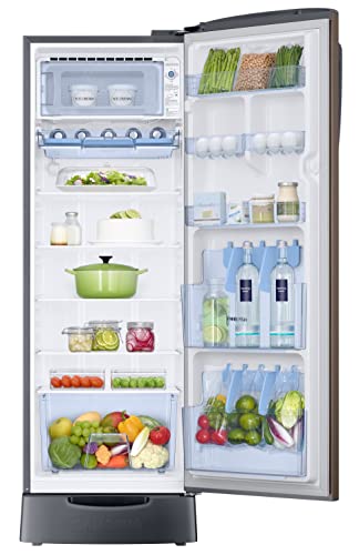 Image of Samsung 246L 3 Star Inverter Direct-Cool Single Door Refrigerator Appliance (RR26C3893DX /HL,Luxe Brown) Base Stand Drawer