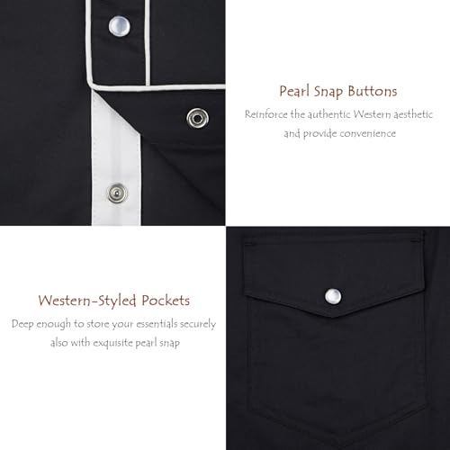 COEVALS CLUB Mens Cowboy Western Shirts Embroidered Cotton Long Sleeve Pearl Snap Button Up Shirt with Chest Pockets3