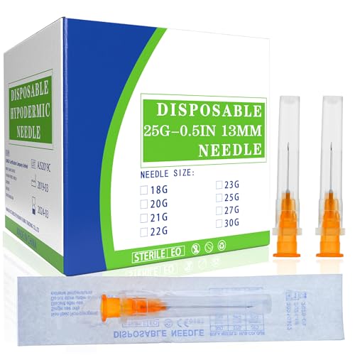 Image of 100Pack 25 Gauge 1 /2 Inch Lab Needles, Disposable Luer Lock Supplies