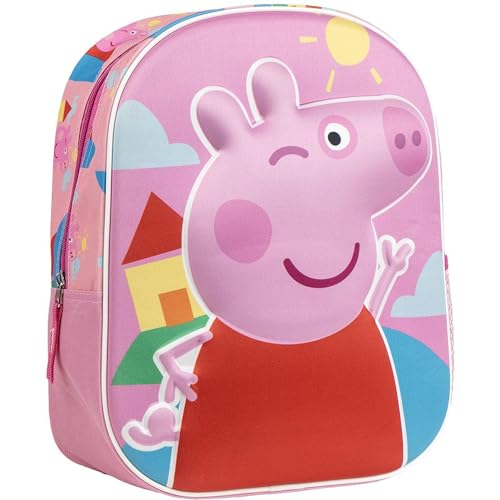Mochila Infantil 3D Peppa Pig Medidas 25.0x31.0x10.0 cm para Niñ@s con Asas Ajustables y Ergonómica | Mochila Infantil Comodidad y Ajuste con Espacio, Material Resistente y Fácil de Limpiar