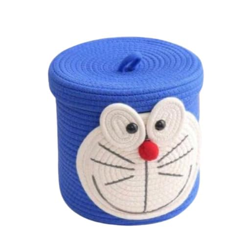 BUNAII Cute Animal Basket, Large Capacity Cotton rope Woven storage Basket, Lundary BAsket, Organizer for Clothes, Towel, Kids toys (Pack of 1) BLUE (DORAEMON) (8 x 10) inches-image-29