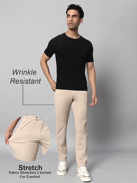 Image of Mehrang Men's Slim Fit Formal Trousers, Black, Regular Waist with Side Pockets