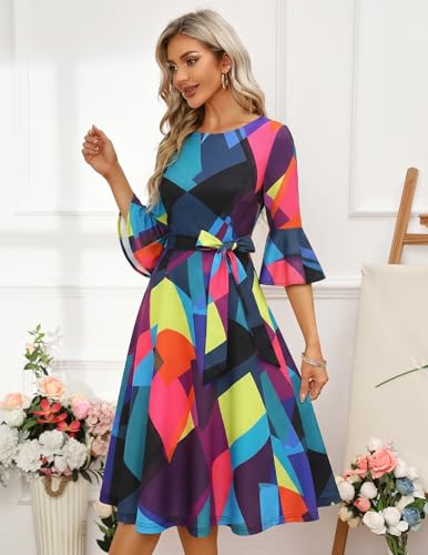 Image of HomRain Women's Church Dresses Modest Bell Sleeve Wedding Guest Cocktail Tea Party Vintage Evening Dress