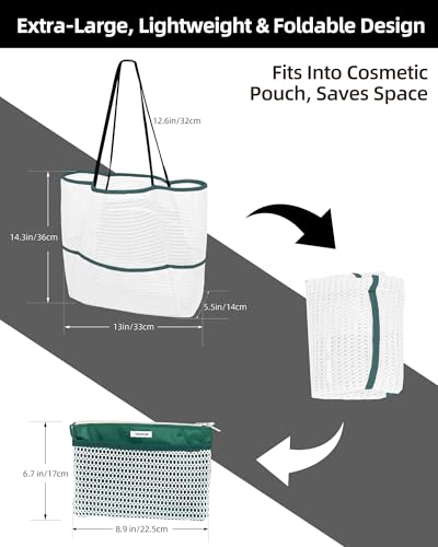Image of Mesh Beach Tote Bag Packable,2026 New 2-in-1 Large Lightweight Foldable Beach Bags with Multiple Pockets for Women